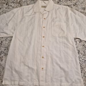 Tommy Bahama Shirt Mens L White Linen Button Up Short Sleeve